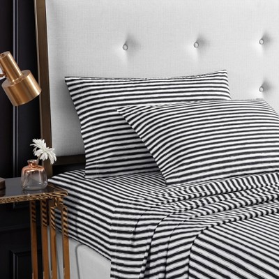 Full White and Black Cotton Percale Stripe Sheet Set