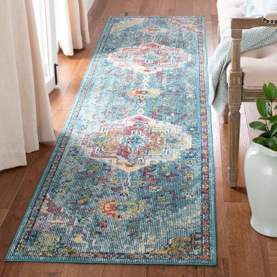 Teal and Orange Medallion Synthetic Runner Rug