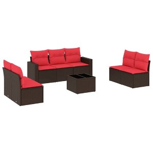 vidaXL 8 Piece Patio Sofa Set with Cushions Brown Poly Rattan - 1 of 4