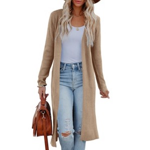 Clearlove Women's Ultra-Long Open Front Knit Duster with Side Vents Flowing Layering Essential for Transitional Seasons - 1 of 4
