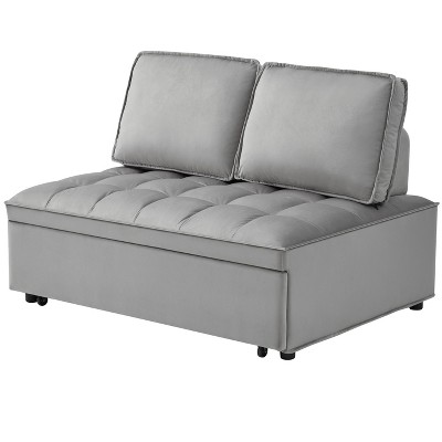 NicBex Convertible Sleeping Sofa Bed,Velvet 2 Seat Sofa with 2 Removable Back Pillow for Living Room,Apartment,Office,Gray