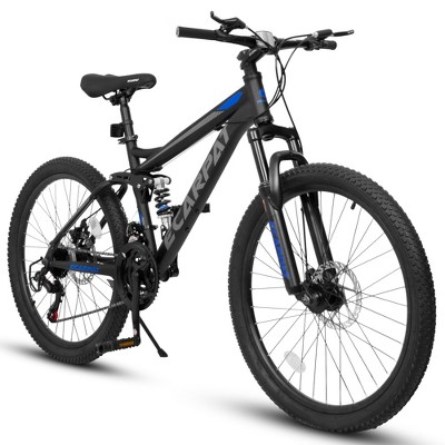 YONWAY Mountain Bike 26 Inch Wheels, 21-Speed Full Suspension Trail City Mountain Bike, Disc Brakes Thumb Shock Bicycles for Men and Womens