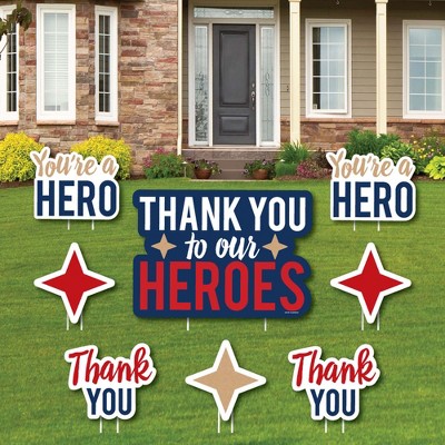 Big Dot of Happiness Thank You to Our Heroes - Yard Sign and Outdoor Lawn Decorations - Appreciation Yard Signs - Set of 8