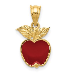 Black Bow Jewelry 14k Yellow Gold Small Red Enameled Apple Pendant - 1 of 4