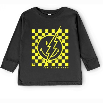 The Juniper Shop SmileyWorld Checkered Lightning Distressed Toddler Long Sleeve Tee