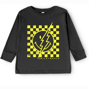 The Juniper Shop SmileyWorld Checkered Lightning Distressed Toddler Long Sleeve Tee - 1 of 4