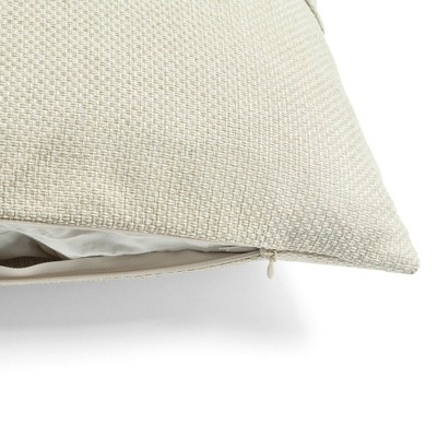 Ivory Woven Button Detail Lumbar Pillow Cover 13" x 20"