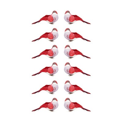 Northlight Set of 12 Red and White Bird Christmas Ornaments 4.25"