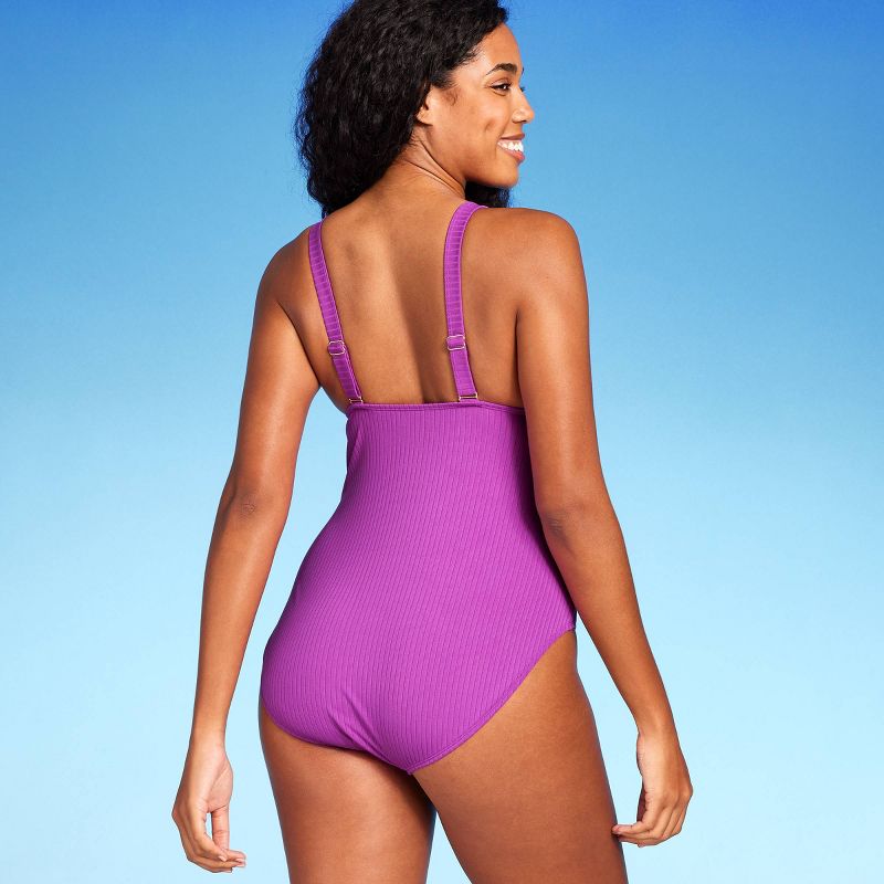 Women&#39;s Ribbed Triangle One Piece Swimsuit - Shade &#38; Shore&#8482;, 5 of 6