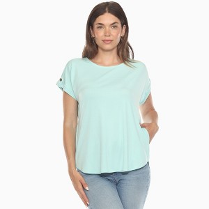Women's Folded Short Sleeve Solid Top -White Mark - 1 of 4