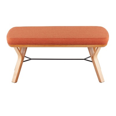 Mid-Century Modern Orange Fabric and Wood Bench