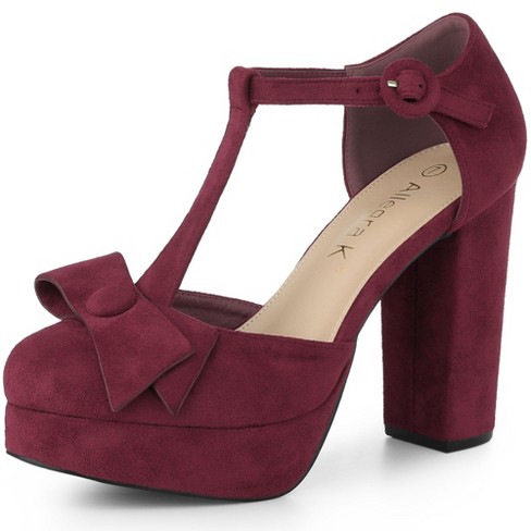 Allegra K Women's Mary Janes Platform Pumps Chunky Heels Burgundy 9 : Target