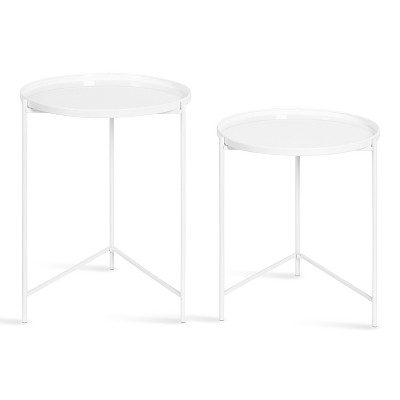 Modern Geometric White Round Metal Nesting Tables Set