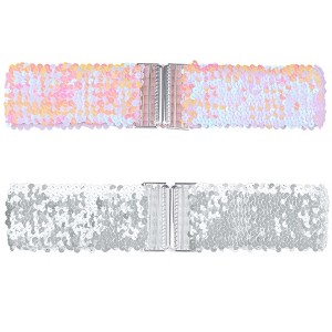 Allegra K Women's Halloween Wide Waist Belts Interlock Buckles Sequins Decor Stretchy Belts 2Pcs - 1 of 4