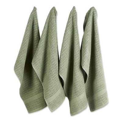 Design Imports  Terry Waffle Solid Dishtowel Set 4 Piece, 15X26", Artichoke