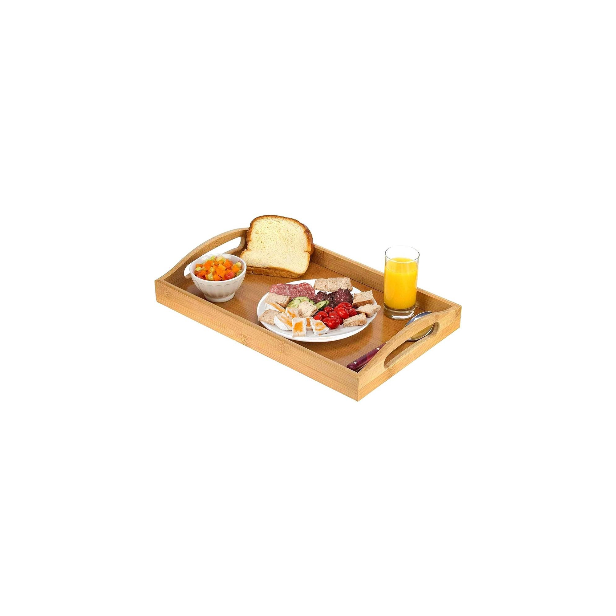Bamboo Serving Tray with Handles - Serving platters Great for Tea Tray, Dinner - Wooden Tray with Handles - Coffee Table Tray for Breakfast HomeItUsa