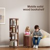 Okak 360 Rotating Bookshelf with Wheels, Solid Wood Narrow Bookcase with 4-Tier, Display Case for Living Room, Office, Bedroom, Walnut - 2 of 4