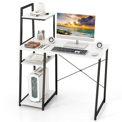 Tangkula Computer Desk w/ Shelves 3-Tier Storage Bookshelf Ladder-shaped Metal Frame