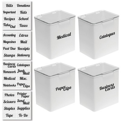 mDesign Plastic Stackable Home, Office Storage Box, 4 Pack + 32 Labels ...