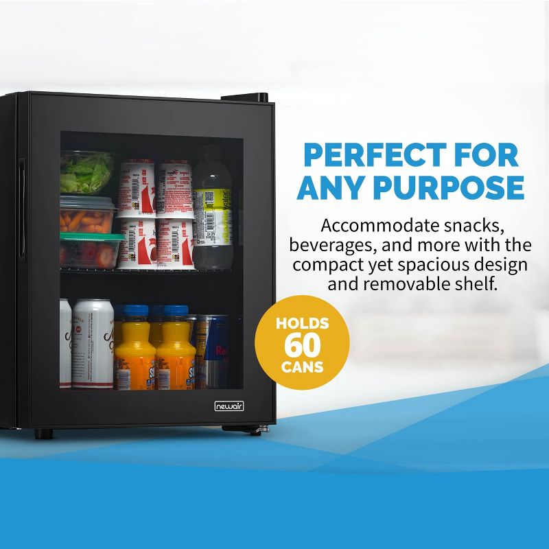 Newair 60 Can Beverage Fridge with Glass Door, Small Freestanding Mini Fridge in Black, Perfect for Beer, Snacks or Soda, 3 of 12