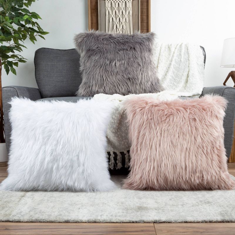 22"x22" Oversize Faux Fur Square Throw Pillow - Hastings Home, 5 of 6