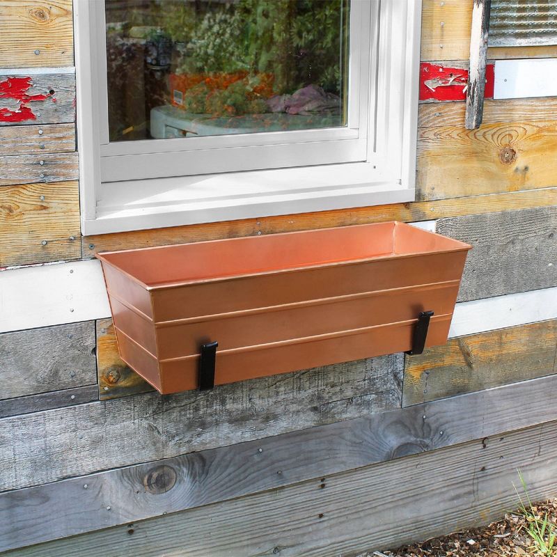 24&#34; Wide Rectangular Copper Plated Medium Galvanized Steel Planter Box with Wall Brackets - ACHLA Designs, 4 of 7