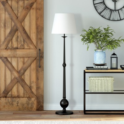 Hudson and Canal 68" Tall Floor Lamp with Drum Fabric Shade White/Blackened Bronze: Modern Design, UL Listed