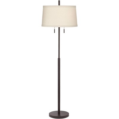 Possini Euro Design Modern Floor Lamp 62.5" Tall Bronze Slender Column Off White Fabric Tapered Drum Shade for Living Room Bedroom