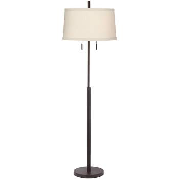 Possini Euro Design Nayla Modern Floor Lamp 62 1/2" Tall Bronze Metal Off White Fabric Tapered Drum Shade for Living Room Bedroom Office House Home