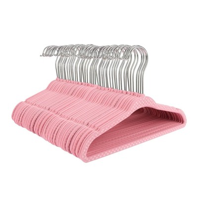 Image of Juvale 50 Pack Pink Polka Dot Velvet Clothes Hangers for Baby Nursery & Kids Coat Closet, Ultra Thin Nonslip, 11 in.