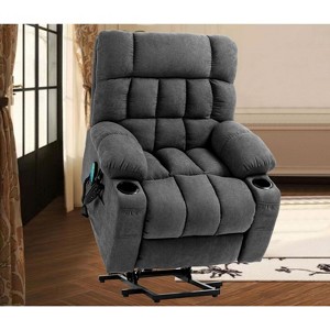 GardenJoy Power Lift Recliner Chair w/ Dual Motors Massage & Heat Fabric Grey USB Ports & Cup holder - 1 of 4