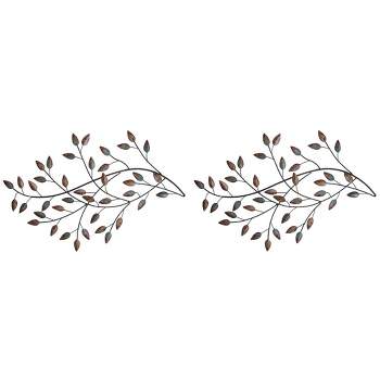 Stratton Home Decor Blowing Tree Leaves Golden Hand Painted Contemporary Modern Decorative Home Hanging Wall Art Set (2 Pack)