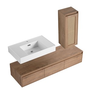ChicFurnit Bathroom Vanities 60 Inch Wall Mounted Vanity Resin Sink Large Cabinet Soft Close Drawer for Bathroom, Brown, 58.7"*18.1"*15.8" - 1 of 4
