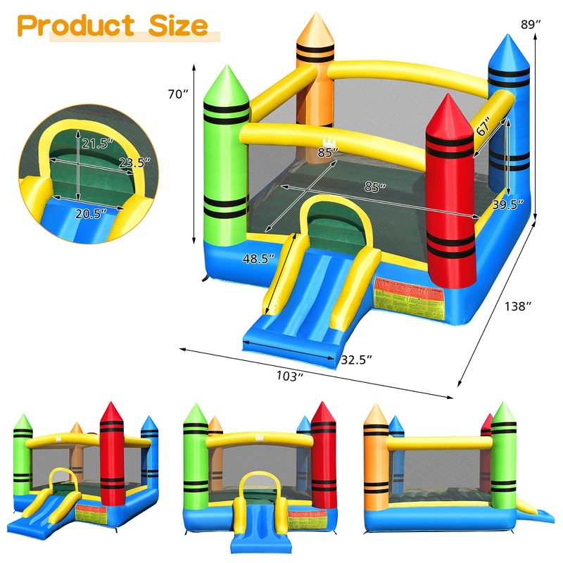 Costway Inflatable Bounce House Kids Jumping Castle w/ Slide&Ocean Balls Blower Excluded, 3 of 11