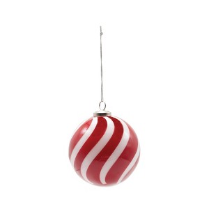 Storied Home Round Hand-Blown Glass Ball Ornament with Swirled Stripes, Red and White - 1 of 2