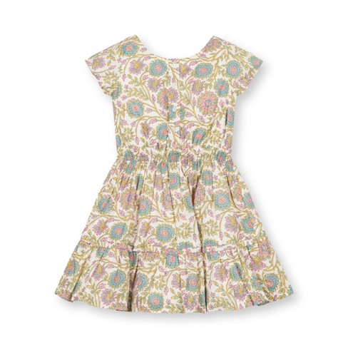 Hope & Henry Girls' Organic Short Sleeve Split Neck Tiered Dress, Provence  Woodblock Floral, 3-6 Months : Target