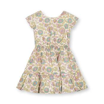 Hope & Henry Girls' Organic Short Sleeve Split Neck Tiered Dress, Kids