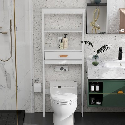 VYNXARIA Over-the-Toilet Storage Cabinet White with one Drawer and 2 Shelves Space Saver Bathroom Rack