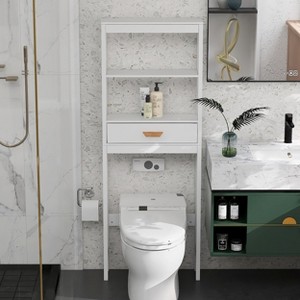 VYNXARIA Over-the-Toilet Storage Cabinet White with one Drawer and 2 Shelves Space Saver Bathroom Rack - 1 of 4
