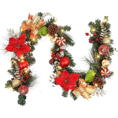 COZONY 6-Foot Pre-Lit Christmas Garland with LED Lights, Waterproof Battery Operated Garland with Glitter Bows for Indoor Outdoor Decor