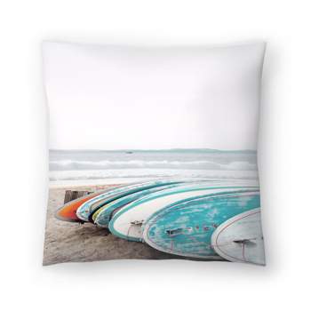 Surfboards Waiting For Surfers By Tanya Shumkina Throw Pillow - Americanflat Coastal