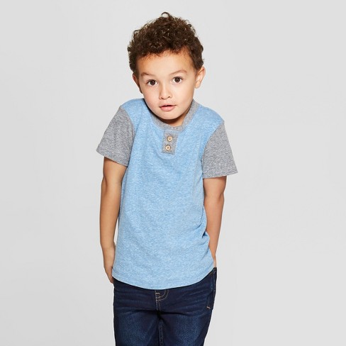 Toddler Boys' Colorblock Short Sleeve Henley - Cat & Jack™ Blue 12M ...