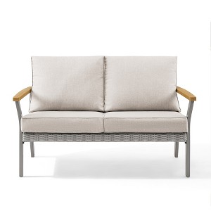 SONGMICS HOME Sencillo Collection - Loveseat, 2-Seat Sofa, Lounge Chair, Patio Seat, with Faux Wood Armrests,Gray and Beige - 1 of 4