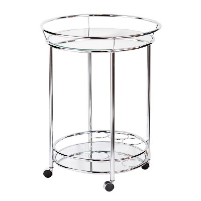 Camden Glam Rolling Bar Cart with Mirrored Shelf Metallic Chrome - Aiden Lane