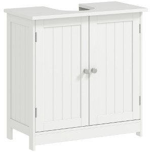 HOMCOM 24" Under Sink Storage Cabinet with 2 Doors and Shelves, Pedestal Sink Bathroom Vanity Furniture, White - 1 of 4