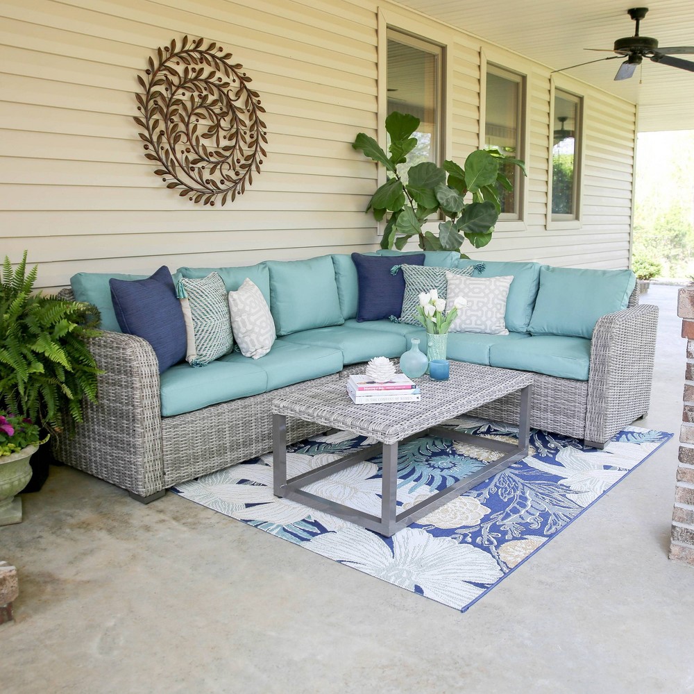 Forsyth 5pc Wicker Corner Patio Sectional - Blue - Leisure Made - Patio ...