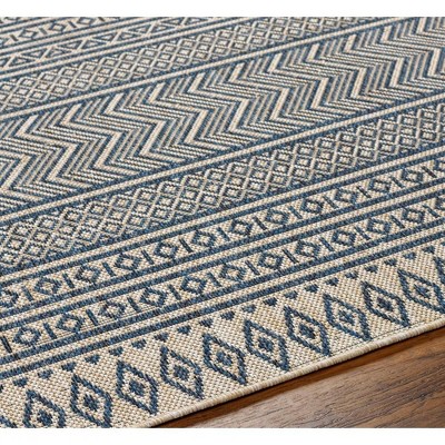 Antibes Navy Blue and Beige Synthetic Fur Stripe Rectangular Rug