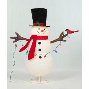 Everstar 48in  Pop Up Fluffy Snowman With String Lights Sculpture, White - 1 of 4