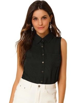 Allegra K Women's Single Breasted Casual Office Sleeveless Shirt