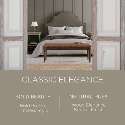 Elizabeth Traditional Brown Upholstered Wooden Bench with Nailhead Trim